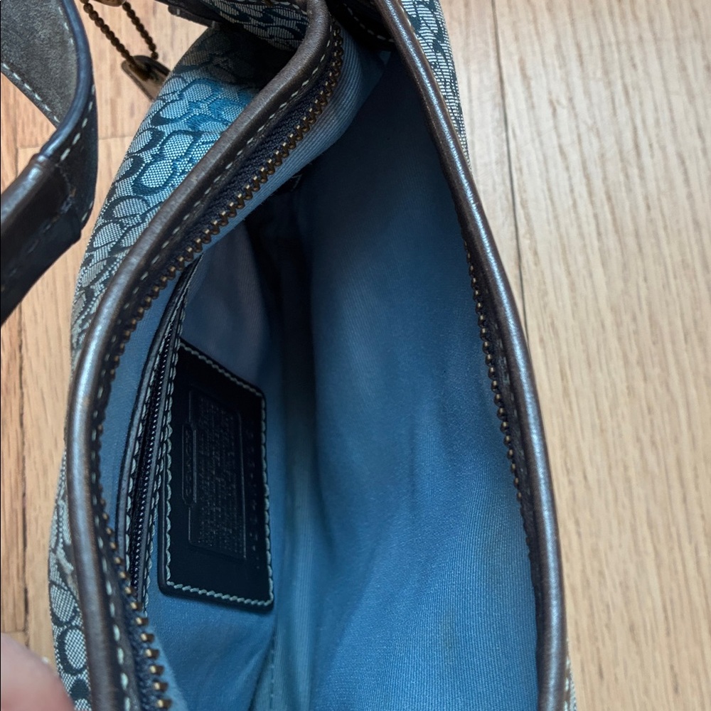 Coach Blue Signature Canvas Shoulder Bag with Suede Trim - Picture 9 of 10